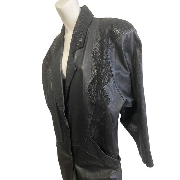 Winlit Black Leather Trench Coat With Suede Trim Size XS Read - Picture 2 of 12